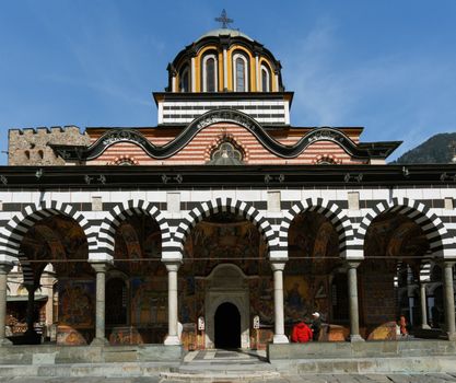 The front side of the church in Rila monastery