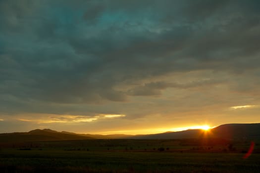 Colorful sunset over the Balkan (Stara planina) mountain, Bulgaria