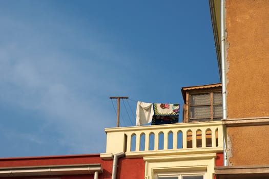 Terrace of an old building, architecture detail from a building