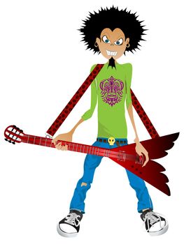 Cartoon drawing of a boy with electric guitar