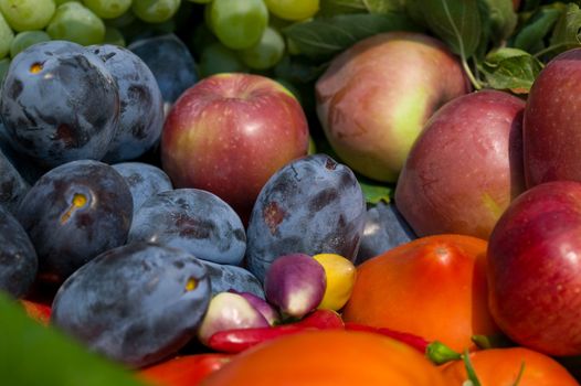 Fresh summer fruits and vegetables close-up