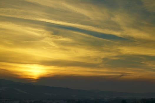 Colorful sunset in the mountains