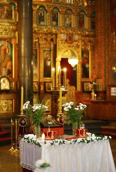 Preparation for wedding in an orthodox church in Sofia, Bulgaria