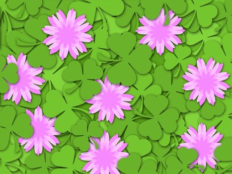 Shamrock Paper Cutting Clover Flowers Background Illustration