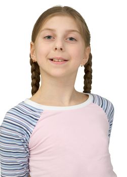 Proud teenager girl on the white background