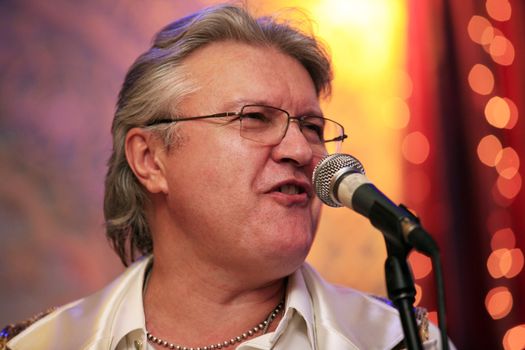 MOSCOW - DEC 25 : composer, the singer, founder group "Semi-precious stones" Jury Malikov during a show in Moscow in December 25, 2008.