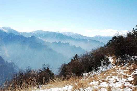 Landscape on the top of mountains in winter