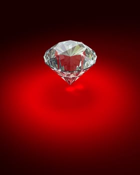 Bright diamond on red background - 3d render image.