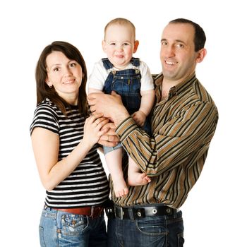 Happy Family posing together isolated on white