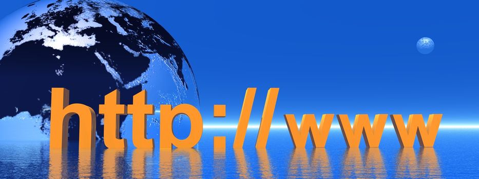 Orange http in front of the earth in blue background