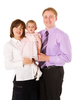 Happy Family posing together isolated on white