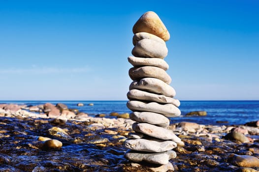 Set up pile stones on the sea shore