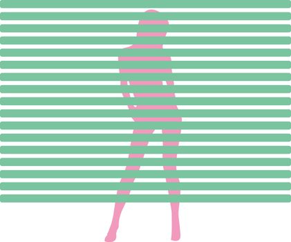 Sexy girl strip tease behind a window blind