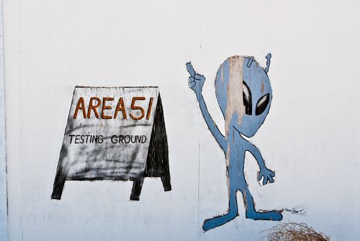 Area 51 mural with cartoon alien