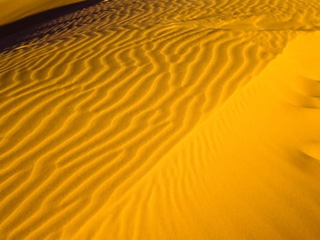 Waves of sand glow golden in late afternoon sun