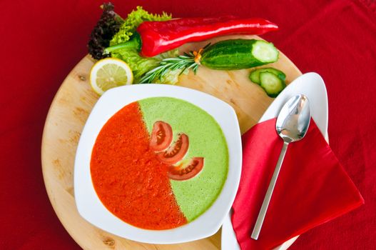 Bowls of  vegetable soup in a Mexican restaurant