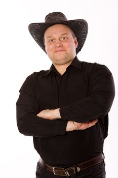 man wearing hat of cowboy isolated on white