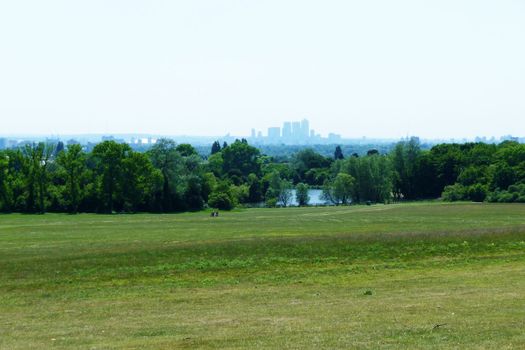 The skyline of Canary Wharf as seen from Hainault Forest