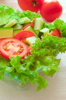 Fresh vegetables and lettuce on a plate. Picture of healthy eating