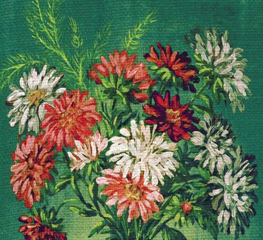 Flowers asters, background. Picture oil paints on a canvas
