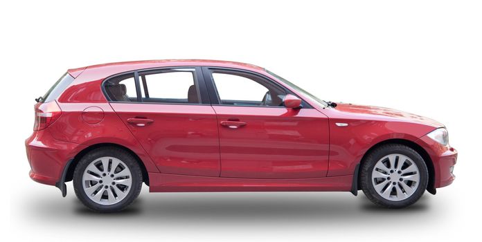 Modern hatchback isolated over white background, light shade