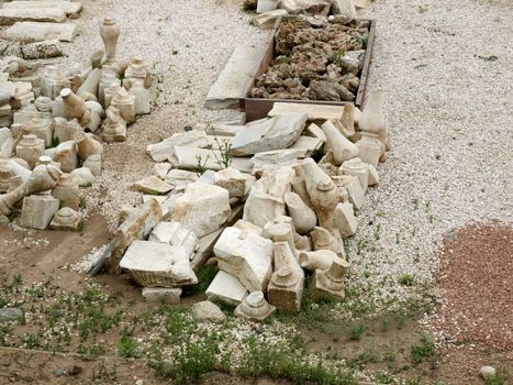 Ancient archaeological finds at an excavation site