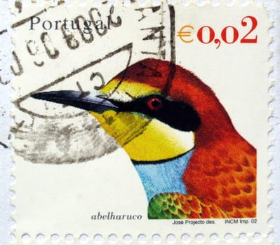 Portuguese postage stamps from Portugal with Bee eater bird (Abelharuco)