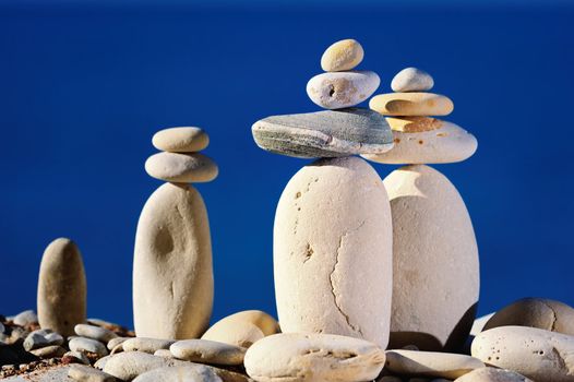 Group several types of gravel on the blue background