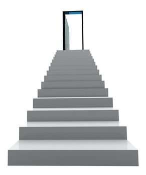 Staircase with open door. 3D illustration