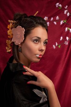 Portrait of asian girl in traditional clothes