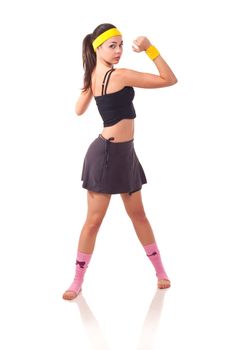 Photo of a young girl doing a fitness exercises
