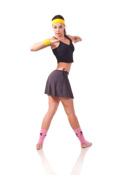 Photo of a young girl doing a fitness exercises
