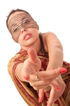 Photo of the young girl in indian clothes posing to camera