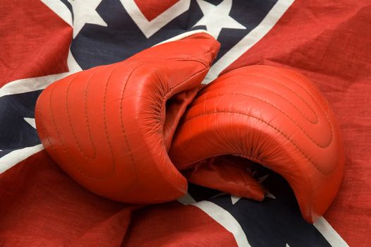red boxing gloves on Confederate, Rebel, or Dixie Flag