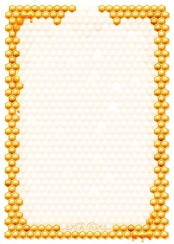 Frame with bee honeycombs isolated on a white background