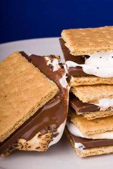 warm freshly home made smores on a white plate