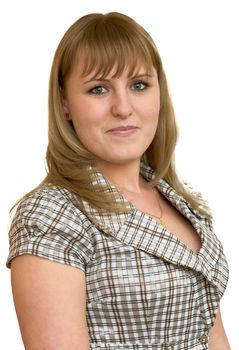 Portrait of the beautiful business girl in a chequered suit