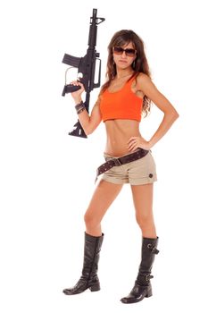 Image of a posing girl with a rifle