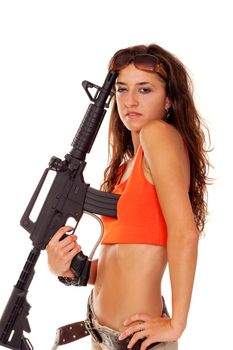 Image of a posing girl with a rifle