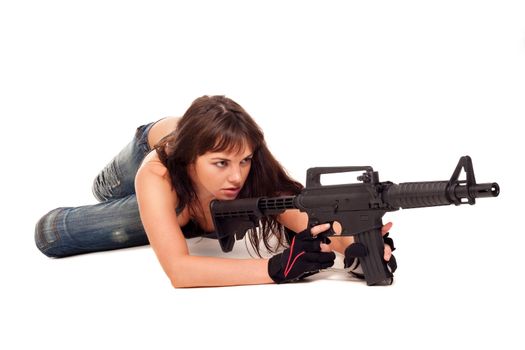 Image of a posing girl with a rifle