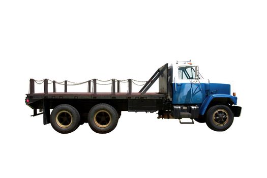 This is the side view of a flat bed stright truck with a city style day cab. isolated on white.