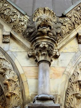 This is a picture of a gargoyle that was on the front of the Memorial Church in Berlin, Germany. Gargoyles are thought to ward off evil spirits.