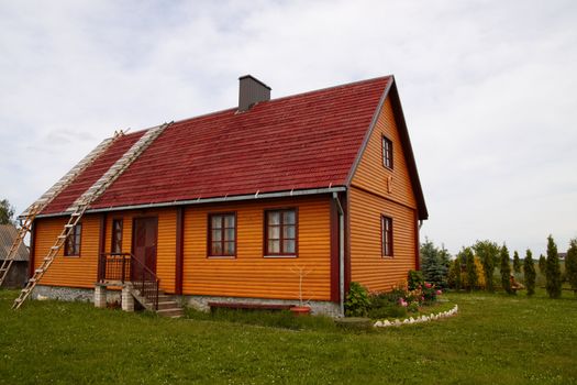 Completed restoration of old fashioned wooden house