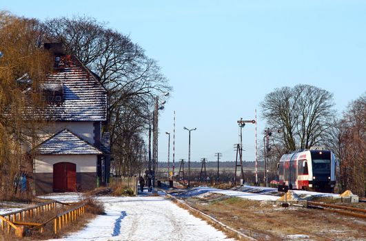 Light railbus stopped at the small station