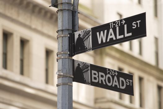 Photo of the Wall Street sign in New York city.