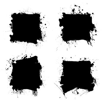 Collection of four ink splats with grunge effect and room for text