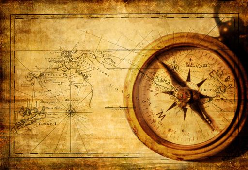 vintage background with old map and compass