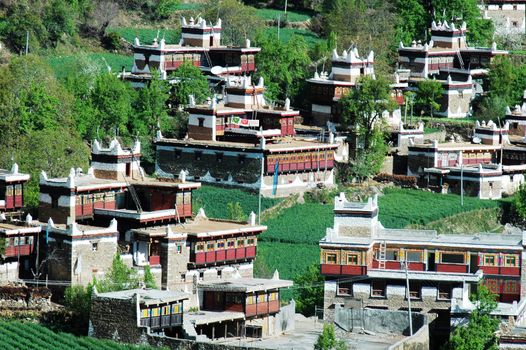 Landmarks of local traditional buildings in a Tibetan village