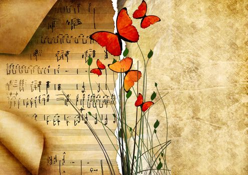 musical background with butterfly