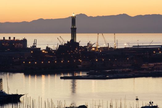 The port of genoa with the lanterna, symbol of the city